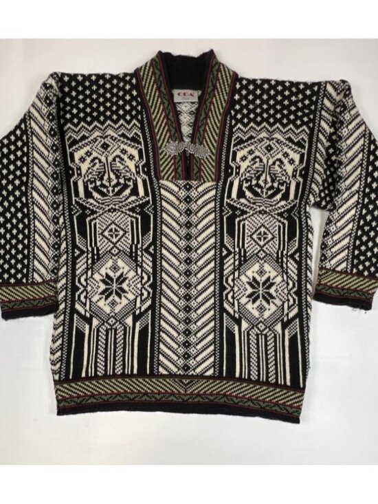 ODA of Norway Sweaters - Vintage ODA of Norway Women L Nordic Wool Cardigan Black White Pewter Clasps